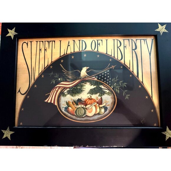 Sweet Land Of Liberty Framed Art Print By Cass Frames Signed Black Stars ** READ - Picture 1 of 12